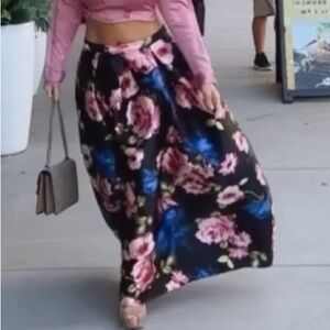 Floral Maxi Skirt - Black and Pink